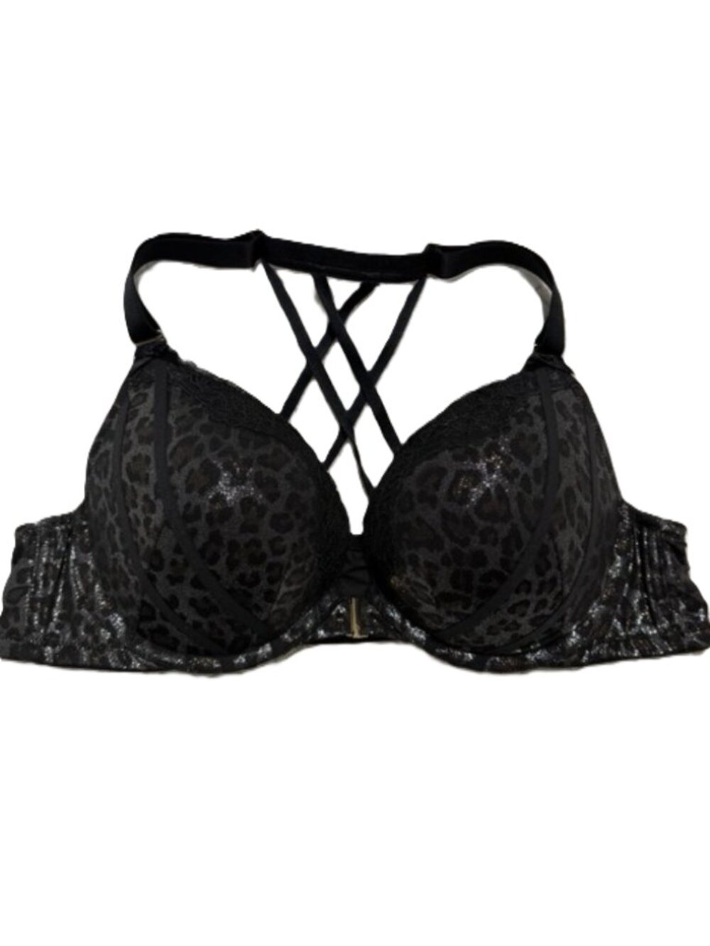 NWT Cacique Leopard Print Boost Plunge Front Closure Lace Padded Bra 42DD